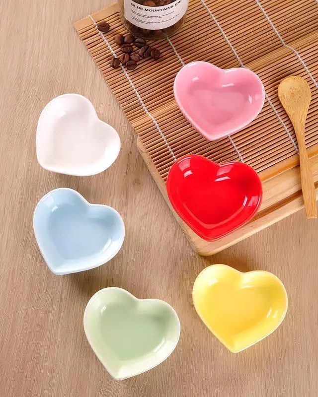 Alt view image 7 of 7 - Blue Love Heart Shaped Ceramic Side Dish Bowl, Contemporary Porcelain Side Dishes Bowl, Seasoning Dishes Soy Dipping Sauce Dishes for Wedding Birthday Party- Set of 6