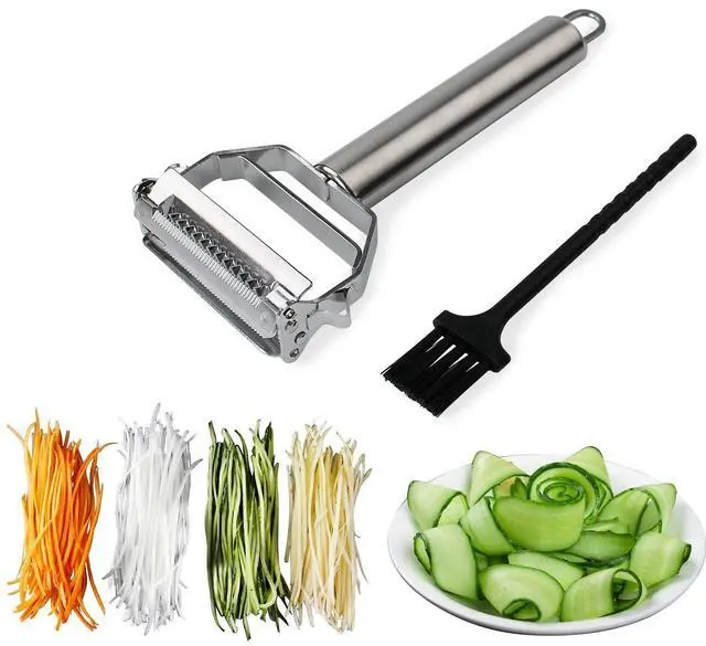 Main image of Potato Apple Vegetable Peeler Julienne Peeler for Kitchen - 3 in 1 Y Peeler for Fruit Veggie Carrot Cucumber Zucchini, Sharp Stainless Steel Peeler with Cleaning Brush