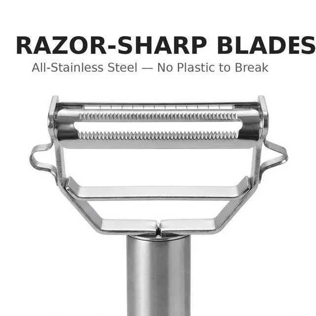 Alt view image 2 of 6 - Potato Apple Vegetable Peeler Julienne Peeler for Kitchen - 3 in 1 Y Peeler for Fruit Veggie Carrot Cucumber Zucchini, Sharp Stainless Steel Peeler with Cleaning Brush
