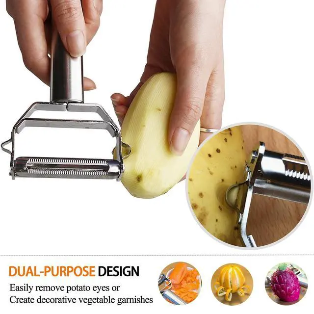 Alt view image 5 of 6 - Potato Apple Vegetable Peeler Julienne Peeler for Kitchen - 3 in 1 Y Peeler for Fruit Veggie Carrot Cucumber Zucchini, Sharp Stainless Steel Peeler with Cleaning Brush