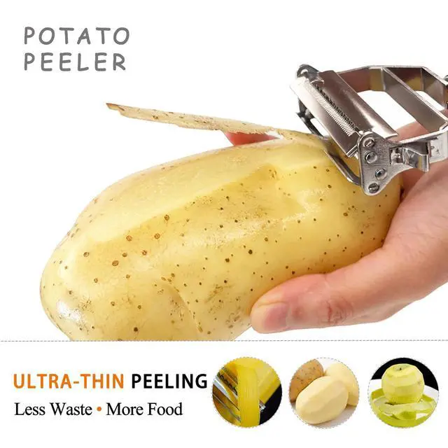 Alt view image 3 of 6 - Potato Apple Vegetable Peeler Julienne Peeler for Kitchen - 3 in 1 Y Peeler for Fruit Veggie Carrot Cucumber Zucchini, Sharp Stainless Steel Peeler with Cleaning Brush