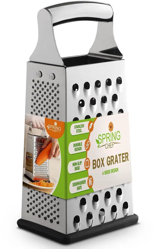 Main image of Professional Large Parmesan Cheese Grater, Stainless Steel Metal Box Grater with Handle, 4 Sided Handheld Kitchen Food Shredder for Cheese, Carrot, Veggie, Ginger, Potato - Dishwasher Safe