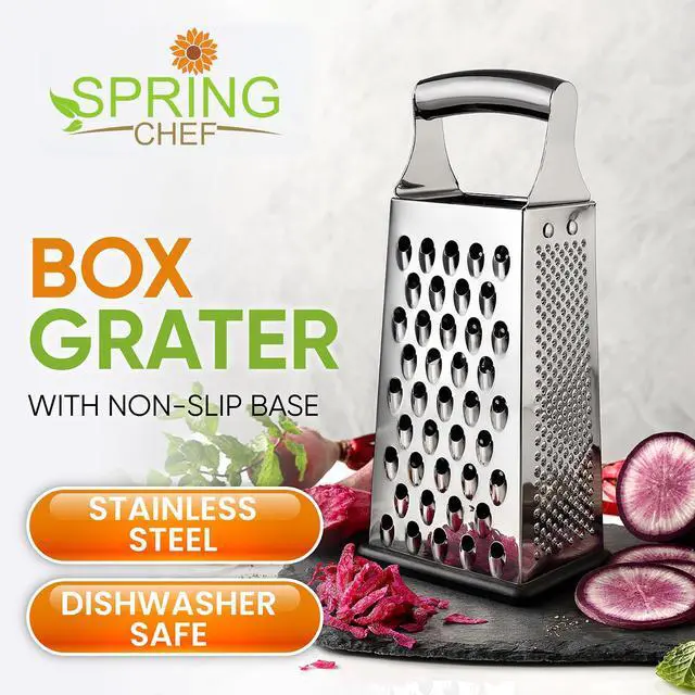 Alt view image 2 of 7 - Professional Large Parmesan Cheese Grater, Stainless Steel Metal Box Grater with Handle, 4 Sided Handheld Kitchen Food Shredder for Cheese, Carrot, Veggie, Ginger, Potato - Dishwasher Safe