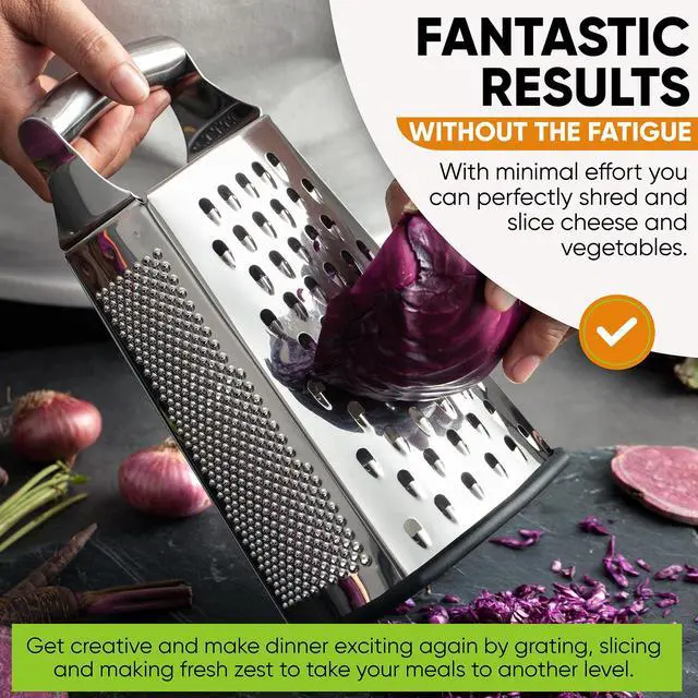 Alt view image 3 of 7 - Professional Large Parmesan Cheese Grater, Stainless Steel Metal Box Grater with Handle, 4 Sided Handheld Kitchen Food Shredder for Cheese, Carrot, Veggie, Ginger, Potato - Dishwasher Safe