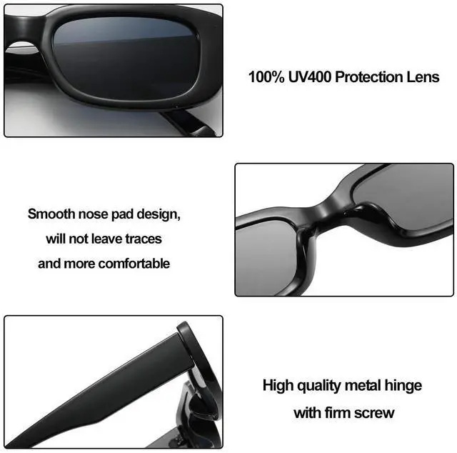 Alt view image 4 of 7 - Rectangle Sunglasses for Women Men Fashion Trendy Chunky Frame 90s Rectangle Sunglasses Black