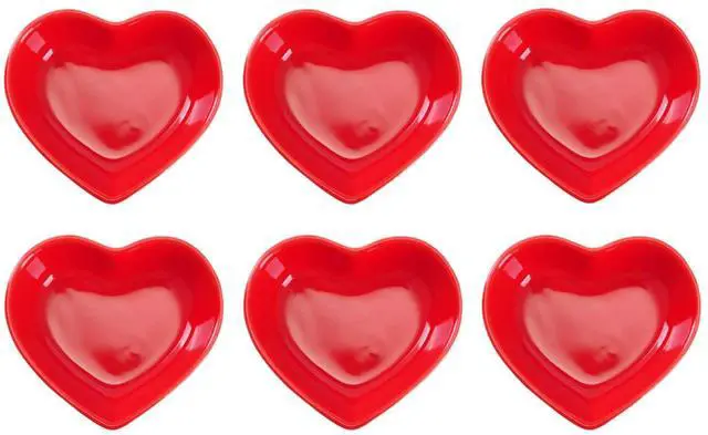 Main image of Red Love Heart Shaped Ceramic Side Dish Bowl, Contemporary Porcelain Side Dishes Bowl, Seasoning Dishes Soy Dipping Sauce Dishes for Wedding Birthday Party- Set of 6