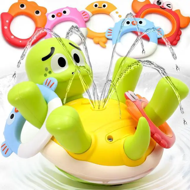Main image of Baby Bath Toys, Rechargeable Turtle Bath Toy Sprinkler for Toddler with 5 Rings, Bathtub Fountain Spray Toy,Pool Water Bath Toys for Kids Ages 1-3, Boys Outdoor Water Table Toy Birthday Gifts