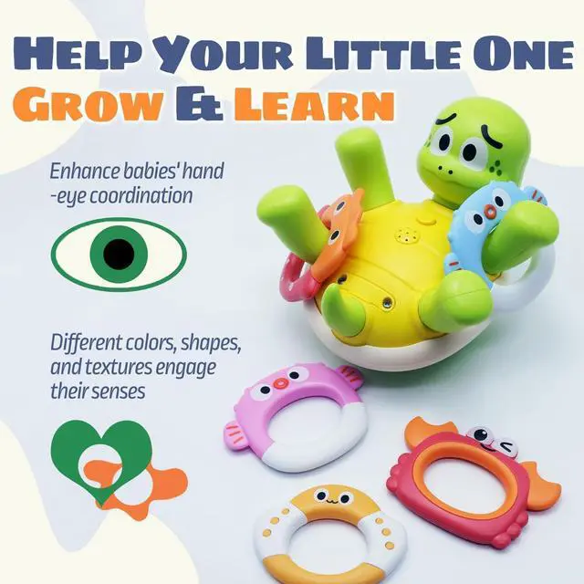 Alt view image 4 of 7 - Baby Bath Toys, Rechargeable Turtle Bath Toy Sprinkler for Toddler with 5 Rings, Bathtub Fountain Spray Toy,Pool Water Bath Toys for Kids Ages 1-3, Boys Outdoor Water Table Toy Birthday Gifts