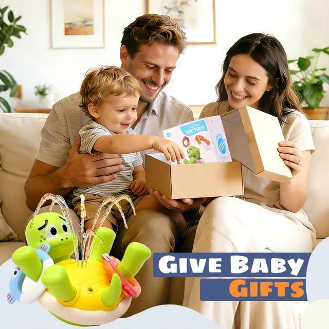 Alt view image 2 of 7 - Baby Bath Toys, Rechargeable Turtle Bath Toy Sprinkler for Toddler with 5 Rings, Bathtub Fountain Spray Toy,Pool Water Bath Toys for Kids Ages 1-3, Boys Outdoor Water Table Toy Birthday Gifts