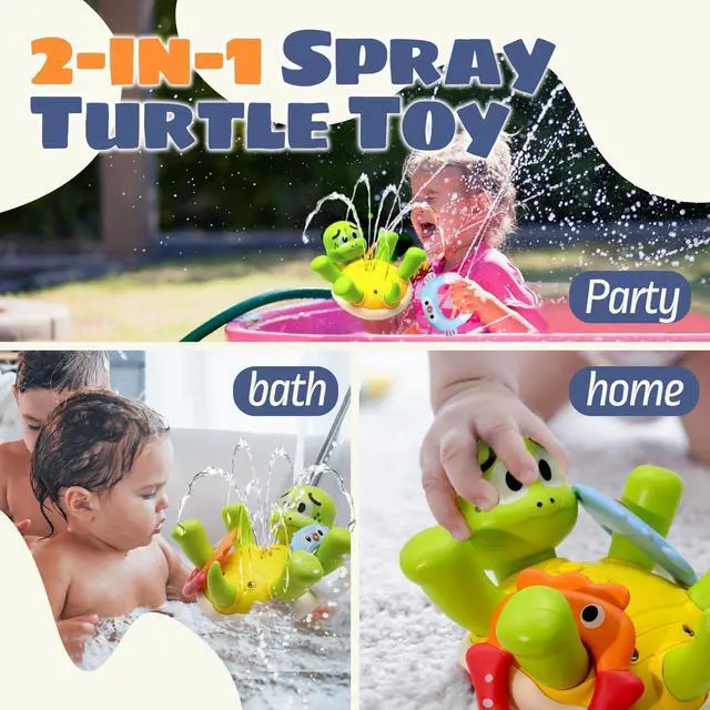 Alt view image 5 of 7 - Baby Bath Toys, Rechargeable Turtle Bath Toy Sprinkler for Toddler with 5 Rings, Bathtub Fountain Spray Toy,Pool Water Bath Toys for Kids Ages 1-3, Boys Outdoor Water Table Toy Birthday Gifts