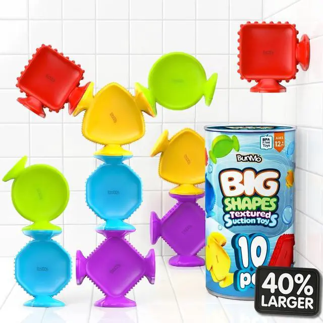 Main image of Big Shapes Textured Suction Bath Toys for Toddlers 13 (10 Pack), Extra Large Silicone Bathtub Toys, BPA-Free Suction Cup Toys, Bath Toys for Kids Ages 1+, Sensory Bath Toys