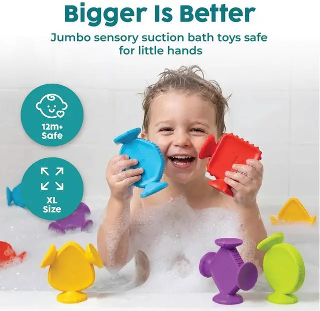 Alt view image 2 of 7 - Big Shapes Textured Suction Bath Toys for Toddlers 13 (10 Pack), Extra Large Silicone Bathtub Toys, BPA-Free Suction Cup Toys, Bath Toys for Kids Ages 1+, Sensory Bath Toys