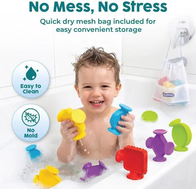 Alt view image 6 of 7 - Big Shapes Textured Suction Bath Toys for Toddlers 13 (10 Pack), Extra Large Silicone Bathtub Toys, BPA-Free Suction Cup Toys, Bath Toys for Kids Ages 1+, Sensory Bath Toys