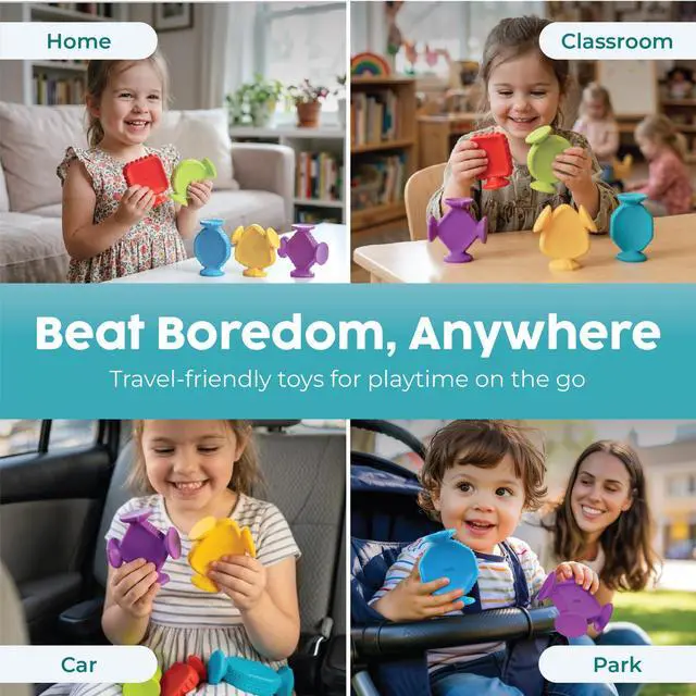 Alt view image 7 of 7 - Big Shapes Textured Suction Bath Toys for Toddlers 13 (10 Pack), Extra Large Silicone Bathtub Toys, BPA-Free Suction Cup Toys, Bath Toys for Kids Ages 1+, Sensory Bath Toys