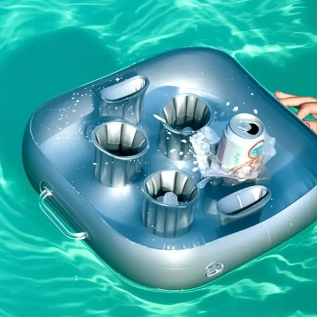 Alt view image 5 of 5 - Adult Floating Drink Holder for Pool & Hot Tub, Inflatable Beverage Caddy with Multiple Slots for Cocktails & Drinks, Silver
