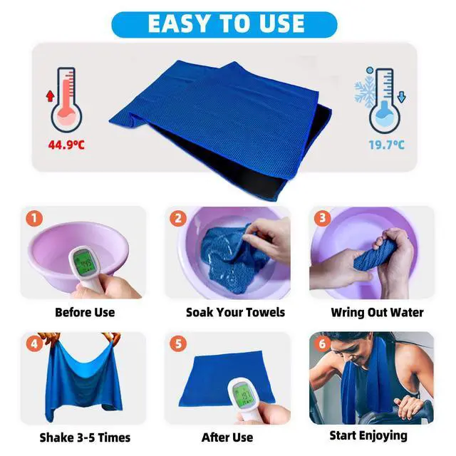 Alt view image 4 of 6 - 10 Pack Cooling Towels, Soft Breathable Sweat Ice Towel for Sports, Yoga, Gym, Golf, Camping, Running, Fitness, Workout & More Activities