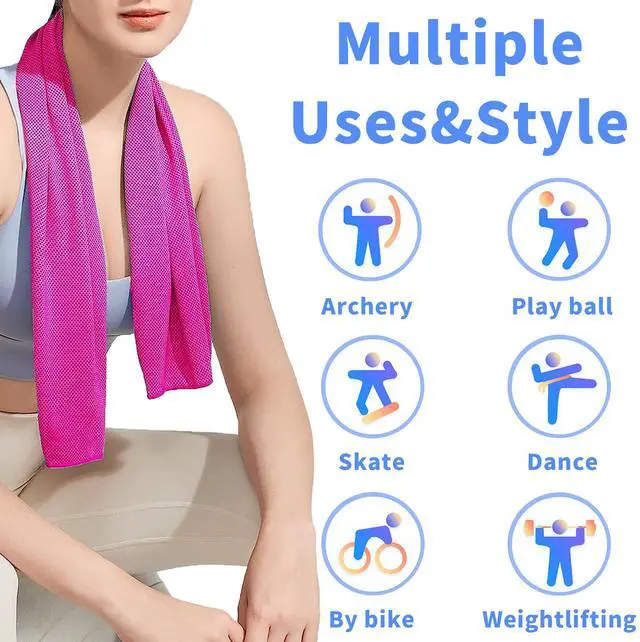Alt view image 4 of 7 - 4 Pack Cooling Towel (40"x12"), Soft Breathable Chilly Towel, Ice Towel, Microfiber Towel for Yoga, Sport, Running, Workout,Gym, Camping, Fitness, Workout & More Activities(Multicolor)