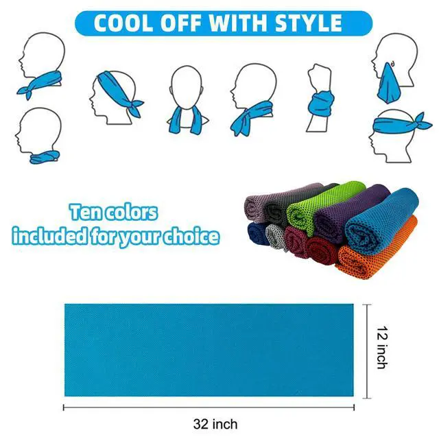 Alt view image 5 of 6 - 10 Pack Cooling Towels, Soft Breathable Sweat Ice Towel for Sports, Yoga, Gym, Golf, Camping, Running, Fitness, Workout & More Activities