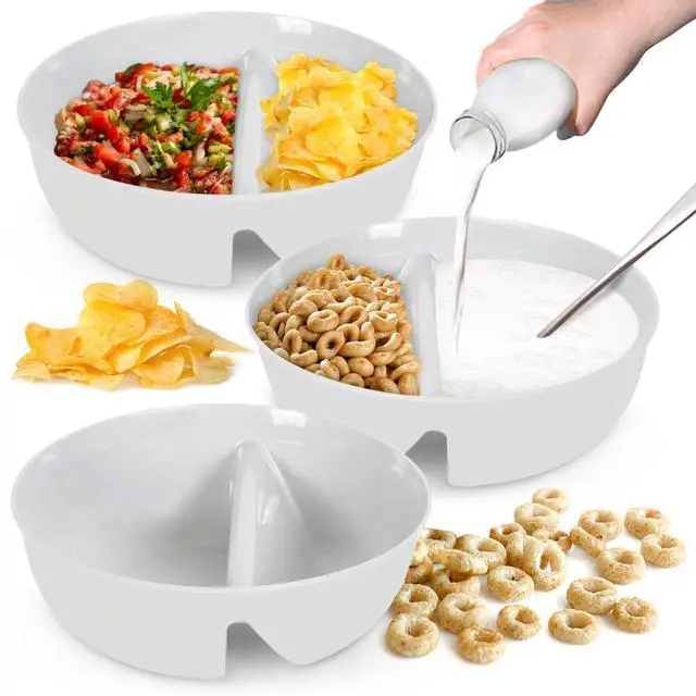 Main image of 3 Pack - Just Crunch Anti-Soggy Cereal Bowl - Keeps Cereal Fresh & Crunchy | BPA Free | Microwave Safe | Ice Cream & Topping, Yogurt & Berries, Fries & Ketchup and More White, Large