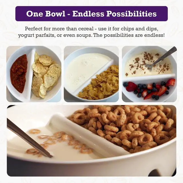 Alt view image 6 of 7 - 3 Pack - Just Crunch Anti-Soggy Cereal Bowl - Keeps Cereal Fresh & Crunchy | BPA Free | Microwave Safe | Ice Cream & Topping, Yogurt & Berries, Fries & Ketchup and More White, Large