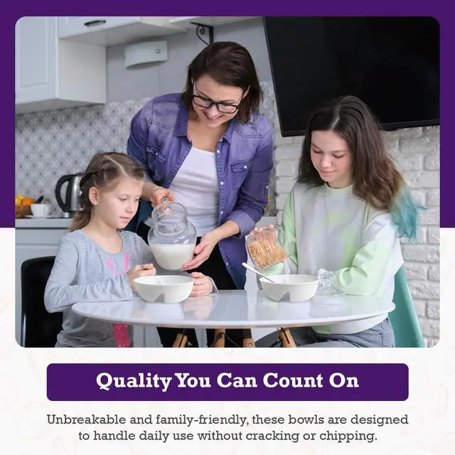 Alt view image 7 of 7 - 3 Pack - Just Crunch Anti-Soggy Cereal Bowl - Keeps Cereal Fresh & Crunchy | BPA Free | Microwave Safe | Ice Cream & Topping, Yogurt & Berries, Fries & Ketchup and More White, Large