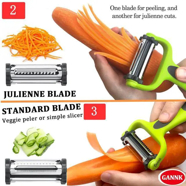Alt view image 3 of 7 - Potato Apple Vegetable Peelers for Kitchen, I and Y Peelers for Fruit Veggie Potatoes Carrot Cucumber, 3 in 1 Blade Spin Design With Julienne Multifunctional