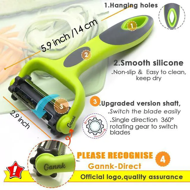Alt view image 4 of 7 - Potato Apple Vegetable Peelers for Kitchen, I and Y Peelers for Fruit Veggie Potatoes Carrot Cucumber, 3 in 1 Blade Spin Design With Julienne Multifunctional