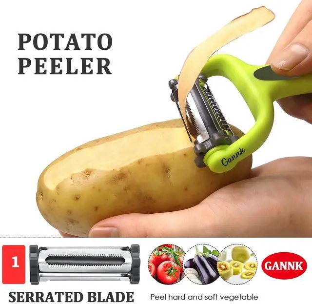 Alt view image 2 of 7 - Potato Apple Vegetable Peelers for Kitchen, I and Y Peelers for Fruit Veggie Potatoes Carrot Cucumber, 3 in 1 Blade Spin Design With Julienne Multifunctional