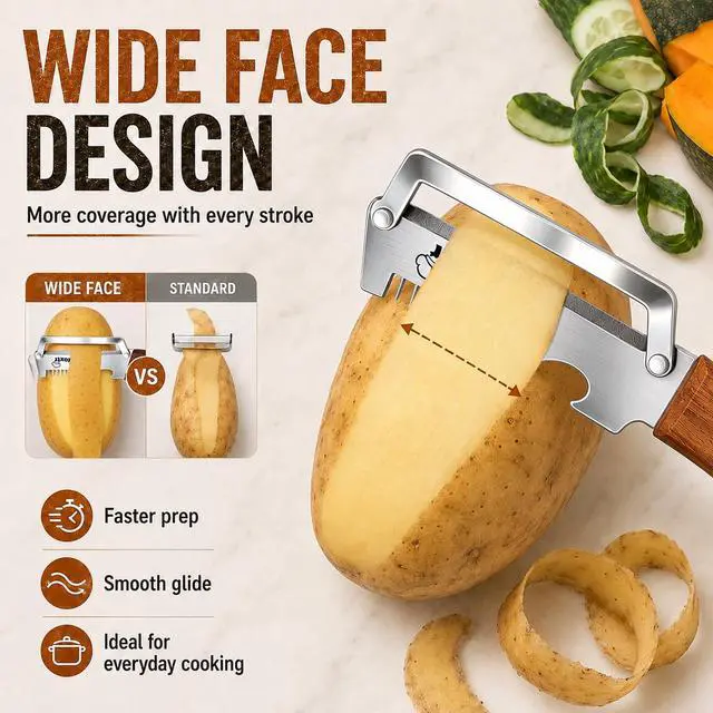 Alt view image 3 of 7 - 3-in-1 Multifunctional Vegetable Peeler for Kitchen, Sharp Stainless Steel Blade with Wooden Handle, Scallion Shredder and Bottle Opener Fruit and Vegetables. 2Pcs