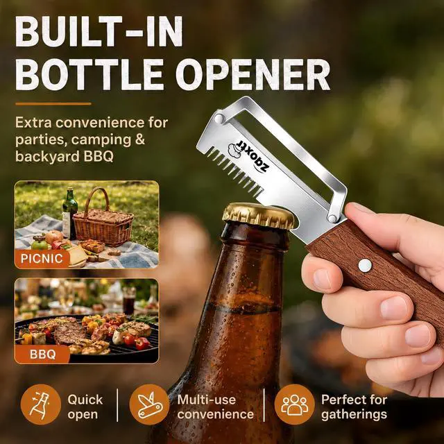 Alt view image 7 of 7 - 3-in-1 Multifunctional Vegetable Peeler for Kitchen, Sharp Stainless Steel Blade with Wooden Handle, Scallion Shredder and Bottle Opener Fruit and Vegetables. 2Pcs