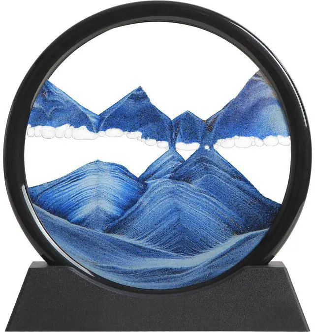 Main image of Moving Sand Art Liquid Motion, 3D Deep Sea Sandscape Color Quicksand Decor, Round Glass Moving Sand Art Picture Relaxing Desktop Home Office Work Decor (Blue, 7 inch)