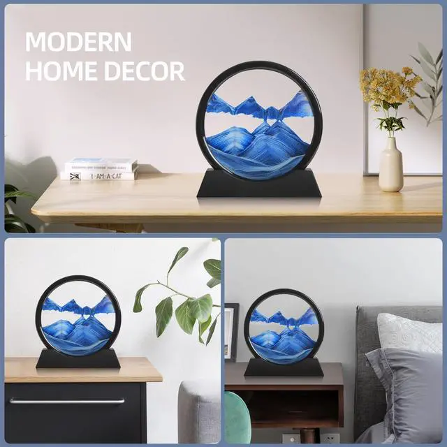 Alt view image 6 of 7 - Moving Sand Art Liquid Motion, 3D Deep Sea Sandscape Color Quicksand Decor, Round Glass Moving Sand Art Picture Relaxing Desktop Home Office Work Decor (Blue, 7 inch)
