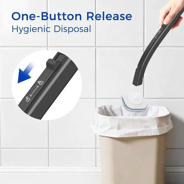 Alt view image 4 of 4 - Disposable Toilet Brush, 14 Refills Toilet Bowl Cleaner Wand, Toilet Cleaner Brush Toilet Cleaning System Toilet Brush and Holder Set for Bathroom Cleaning (Black)