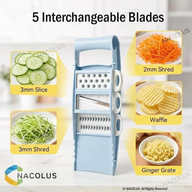 Alt view image 2 of 7 - Handheld Mandoline Slicer for Kitchen, Vegetable Slicer Multi Blade Potato Chip, Veggie shredder, Vegetable Cutter, Julienne Shredder and peeler For Small Job In Kitchen Blue