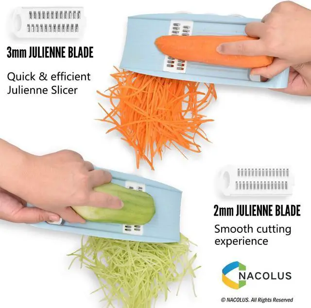 Alt view image 4 of 7 - Handheld Mandoline Slicer for Kitchen, Vegetable Slicer Multi Blade Potato Chip, Veggie shredder, Vegetable Cutter, Julienne Shredder and peeler For Small Job In Kitchen Blue