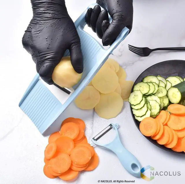 Alt view image 3 of 7 - Handheld Mandoline Slicer for Kitchen, Vegetable Slicer Multi Blade Potato Chip, Veggie shredder, Vegetable Cutter, Julienne Shredder and peeler For Small Job In Kitchen Blue