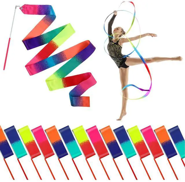 Main image of 14PCS Dance Ribbon for Kids Rainbow Party Favors, Rainbow Streamers, Ribbon Dancer Wands for Olympics Gymnastics Birthday Party Decoration Goodie Bags Stuffers Summer Toys Bulk