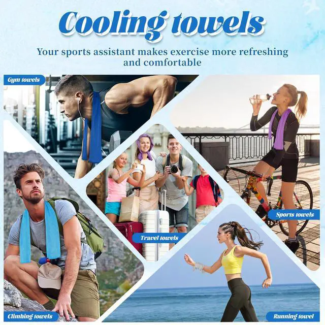 Alt view image 2 of 7 - 4 Packs Cooling Towels for Neck and Face(40"x12"), Soft Breathable Cooling Towel with Waterproof Bag & Carabiner,Microfiber Cooling Towels for Yoga, Sport,Gym,Camping (Multicolor)