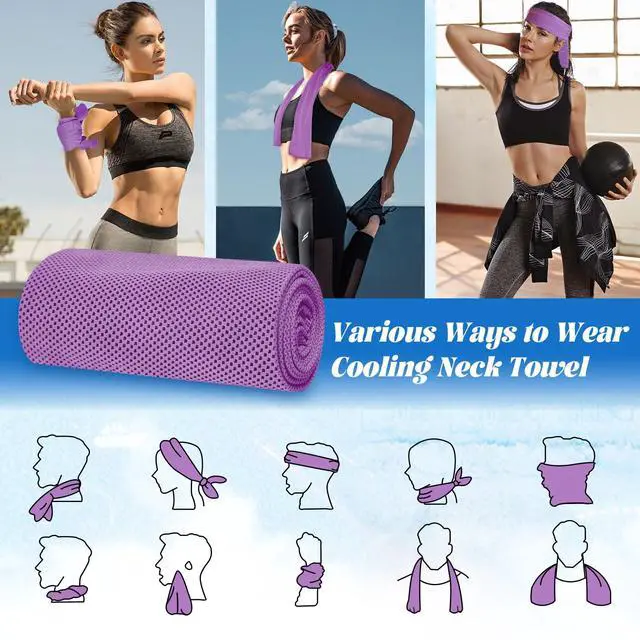 Alt view image 5 of 7 - 4 Packs Cooling Towels for Neck and Face(40"x12"), Soft Breathable Cooling Towel with Waterproof Bag & Carabiner,Microfiber Cooling Towels for Yoga, Sport,Gym,Camping (Multicolor)