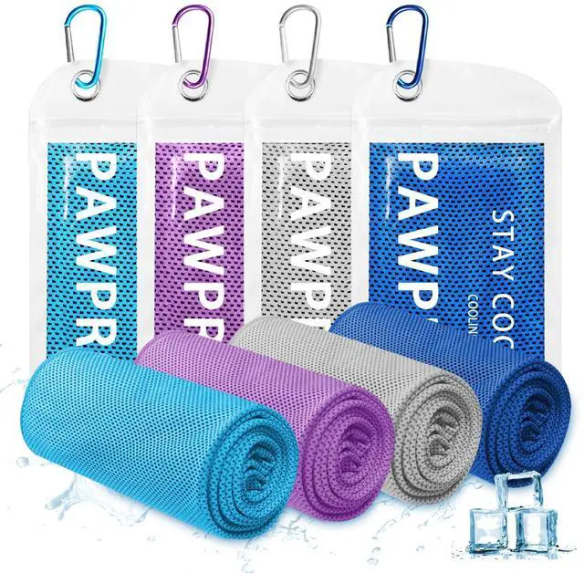 Main image of 4 Packs Cooling Towels for Neck and Face(40"x12"), Soft Breathable Cooling Towel with Waterproof Bag & Carabiner,Microfiber Cooling Towels for Yoga, Sport,Gym,Camping (Multicolor)