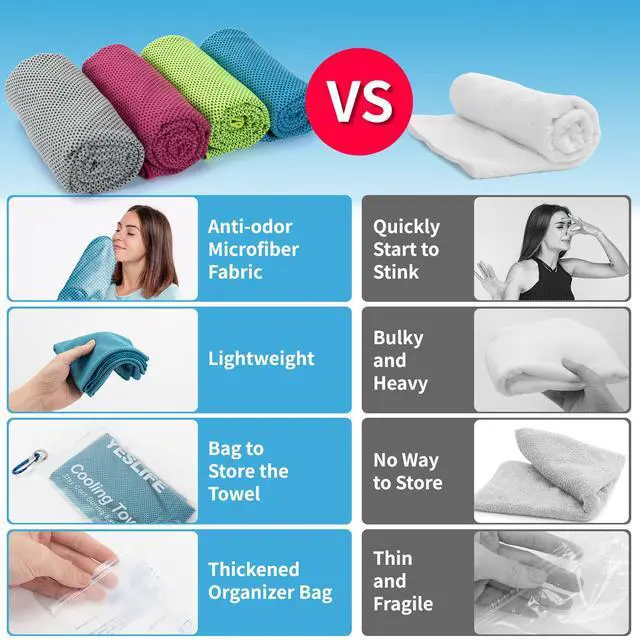 Alt view image 5 of 7 - 4 Pack Cooling Towels (40"x12"), Gym Sweat Towels, Cooling Neck Wraps, Soft Breathable Microfiber Towels for Yoga, Running, Sport, Workout, Camping & More (Multicolor)