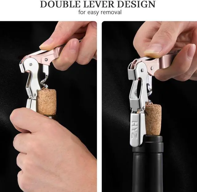 Alt view image 4 of 6 - 2-Pack Wine Opener Waiter Corkscrew, Professional Wine Key for Servers, Bartender with Foil Cutter, Manual Wine Bottle Opener Double Hinged (Pink)