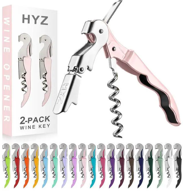 Main image of 2-Pack Wine Opener Waiter Corkscrew, Professional Wine Key for Servers, Bartender with Foil Cutter, Manual Wine Bottle Opener Double Hinged (Pink)