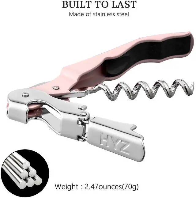 Alt view image 3 of 6 - 2-Pack Wine Opener Waiter Corkscrew, Professional Wine Key for Servers, Bartender with Foil Cutter, Manual Wine Bottle Opener Double Hinged (Pink)