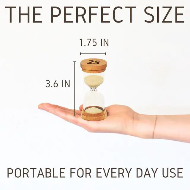 Alt view image 4 of 7 - 25 Minute Sand Hourglass Timer - Glass Sand Clock 25 Min - Modern Hourglass Watch with Wooden End Caps for Kids, Games, Classroom, Kitchen, Home or Office Decor