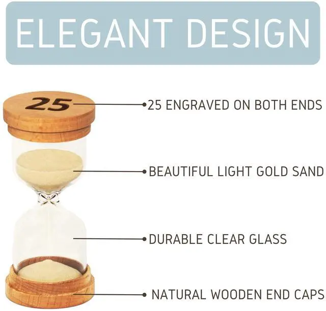 Alt view image 3 of 7 - 25 Minute Sand Hourglass Timer - Glass Sand Clock 25 Min - Modern Hourglass Watch with Wooden End Caps for Kids, Games, Classroom, Kitchen, Home or Office Decor