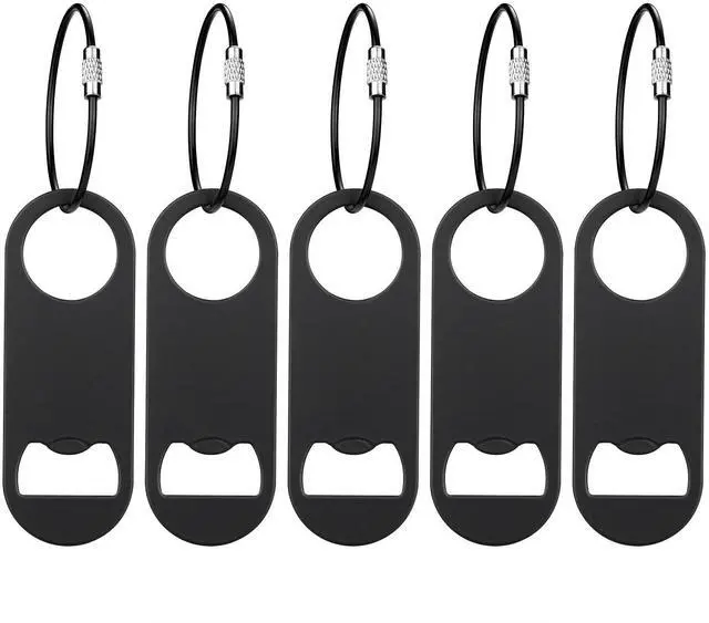 Main image of 5 PACK Stainless Steel Flat Bottle Opener with Keychain- Bar Key-Beer Bottle Opener for Kitchen, Bar or RestaurantBlack