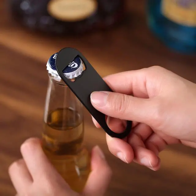 Alt view image 5 of 5 - 5 PACK Stainless Steel Flat Bottle Opener with Keychain- Bar Key-Beer Bottle Opener for Kitchen, Bar or RestaurantBlack