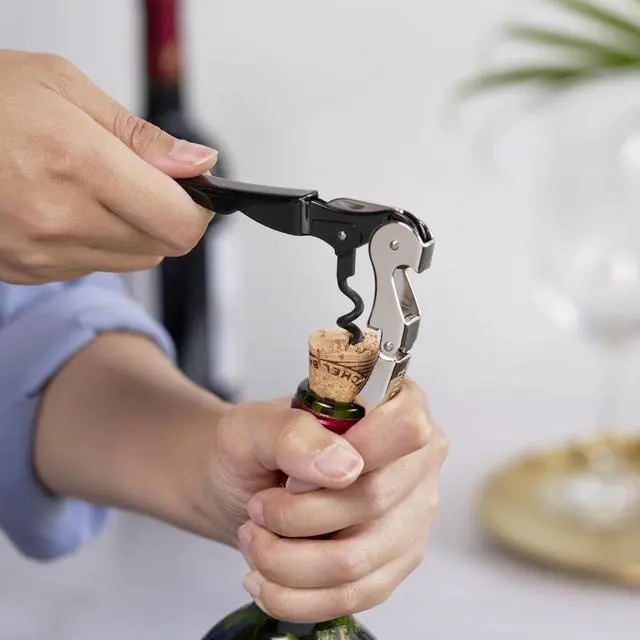 Alt view image 5 of 7 - Truetap Double Hinged Waiter's Corkscrew Wine Opener, Stainless Steel Wine Bottle Opener with Built In Foil Cutter, Home Bar Tools, Bar Cart Accessories, Wedding Gifts, Set of 1, Black