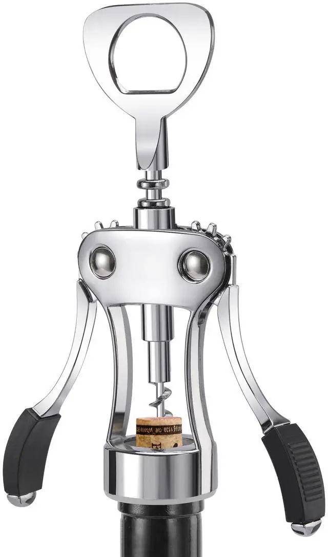 Main image of Wine Opener, Heavy-Duty Zinc Alloy Wing Corkscrew, Premium Beer Bottle Opener, Multifunctional Wine Accessories with Ergonomic Handle and Sharp Screw, for Kitchen, Bar, Restaurant (SILVER)